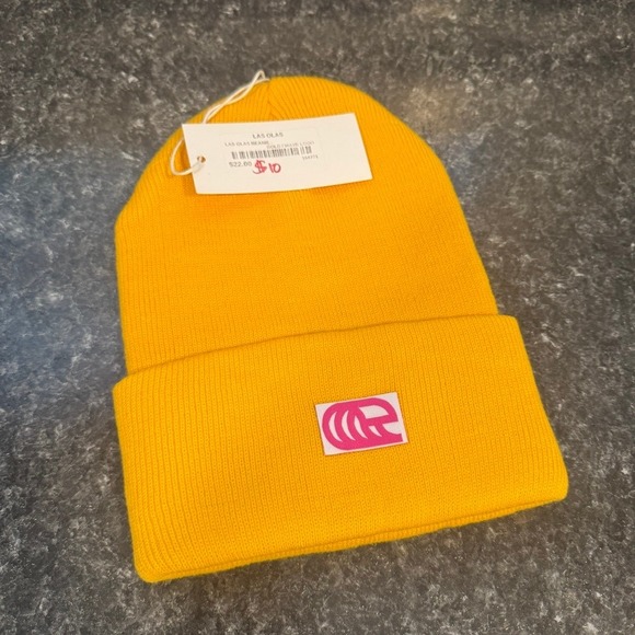 Las Olas Yellow and Pink Beanie‎ One Size - Picture 2 of 3